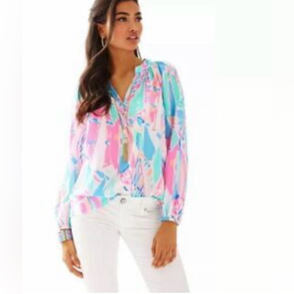Lilly Pulitzer NWT “Out to Sea” Elsa 100% Silk Long sleeve blouse, Large - Picture 9 of 9